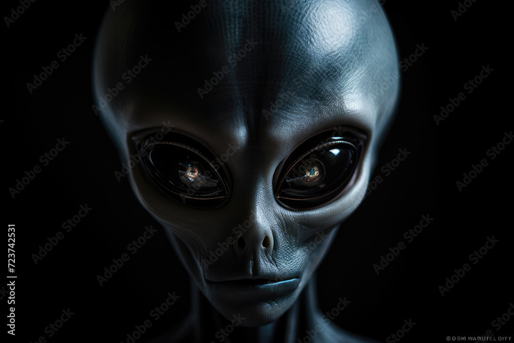 Alien on black background with non-human biological entity concept with surreal look. Generative ai Alien on black background with non-human biological entity concept with surreal look. Generative ai