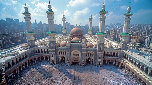 Mosque of the Month: A Crowd Gathers for the Grand Opening of the Grand Mosque Generative AI photo