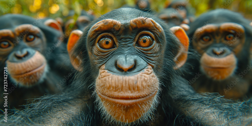 Affen Gesicht als Nahaufnahme schaut in die Kamera, ai generativ