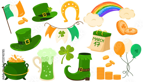 St. Patrick's day. Set of hand draw vector illustration doodle elements for St Patrick's Day Cartoon style