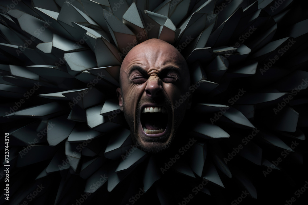 Angry man portrait surreal - obrazy, fototapety, plakaty 