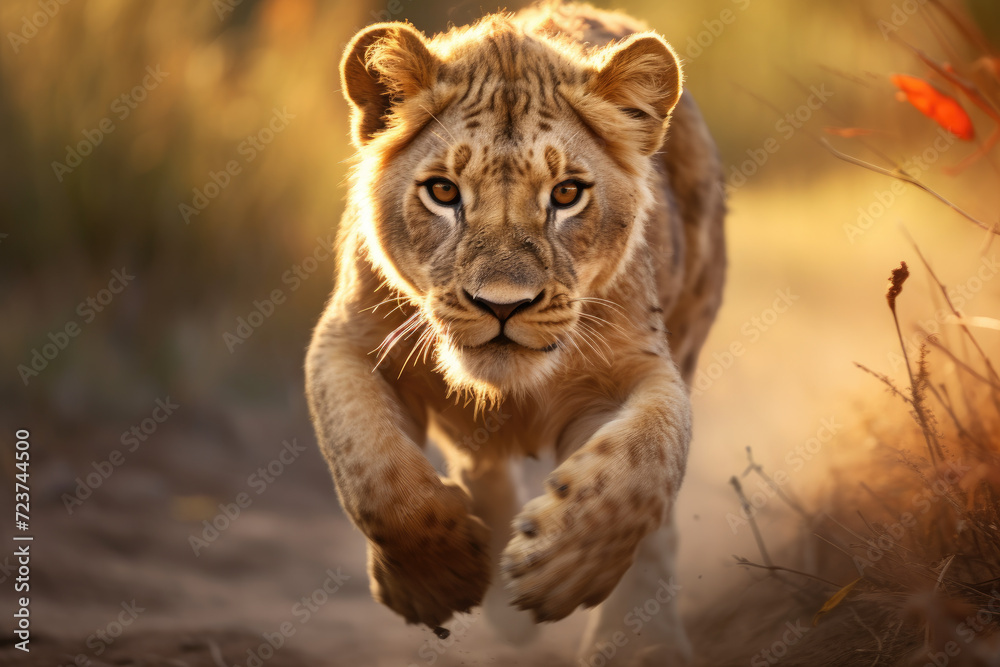 Fototapeta premium Angry tiger running towards camera