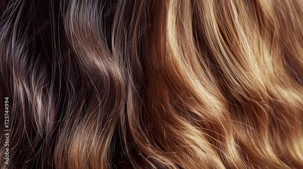 close-up of a flow of brunette to blonde ombre hair with a smooth and silky texture close-up of a flow of brunette to blonde ombre hair with a smooth and silky texture