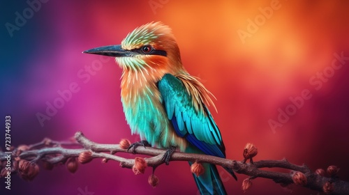 Beautiful bird with striking plumage against a gradient backdrop, leaving room for creative additions
