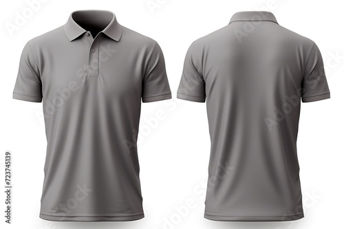 Front and back views of a Men Grey Polo Shirt mockup, mockup, white background studio