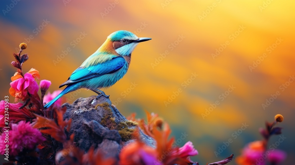Stunning bird amidst a colorful natural landscape, offering a blank canvas for text or design overlays
