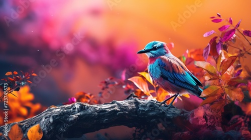 Stunning bird amidst a colorful natural landscape, offering a blank canvas for text or design overlays © anupdebnath