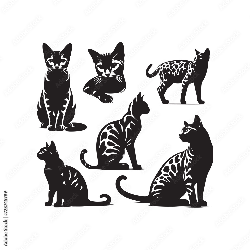 Enigmatic Elegance: Bengal Cat Silhouettes Portraying the Mysterious Charms of Feline Grace - Bengal Cat Illustration - Bengal Cat Vector
