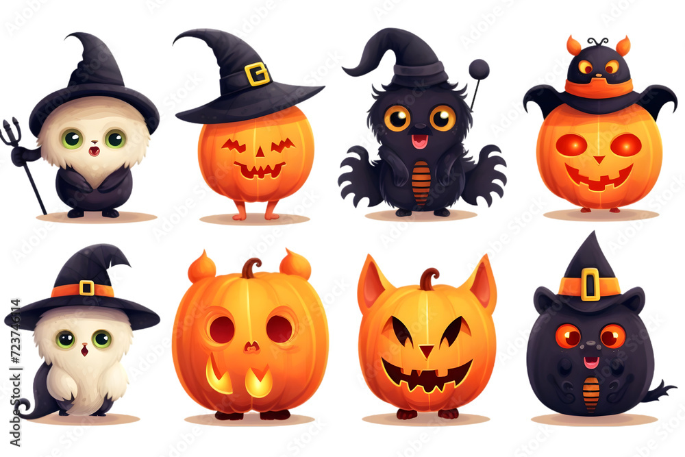 Cute Funny halloween set collection isolated on white background. Generative AI. Cute Funny halloween set collection isolated on white background. Generative AI.