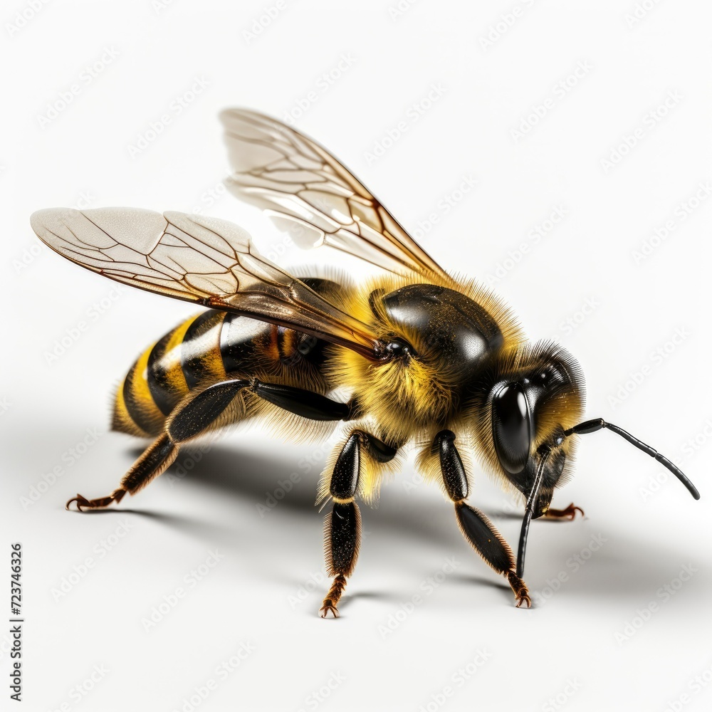 Close-up of a honeybee isolated on white background. Close-up of a honeybee isolated on white background.