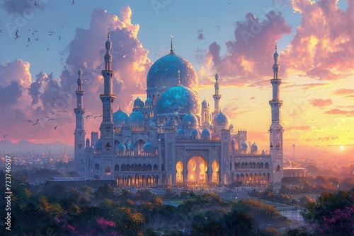 Arabian Nights: A Majestic Mosque in the Sky Generative AI