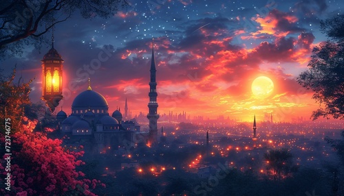 Glowing Moonlit Skyline: A Stunning View of the City at Night Generative AI © Bipul Kumar