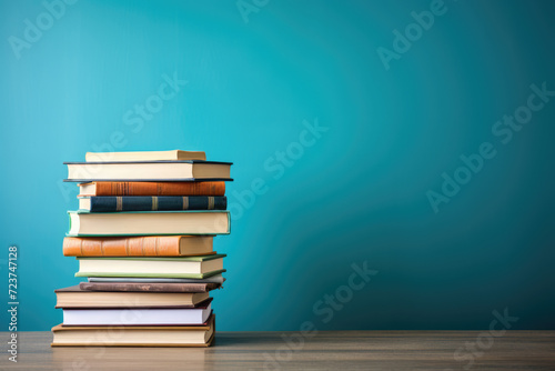 Back to school concept close-up of colorful books and notebooks stacked on table. Generative ai