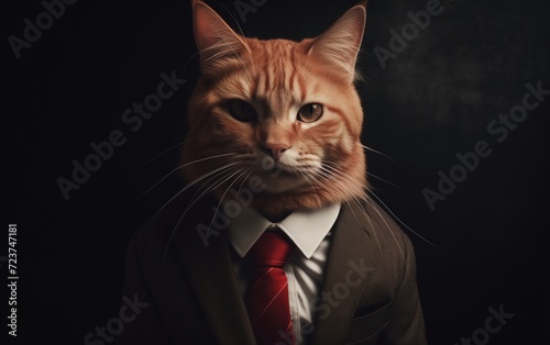 Red cat in a classic suit with a tie, on a light background  © say_hope