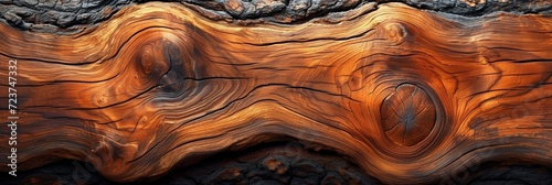 Close-up of a textured tree stump with dark and rich patterns, highlighting the organic and weathered surface. photo