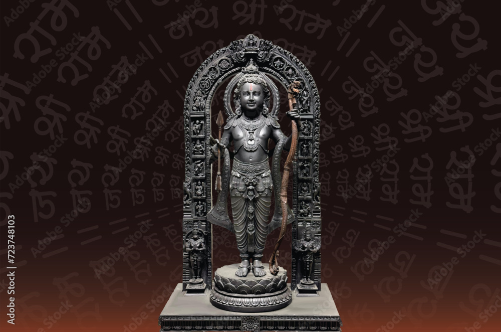 illustration of Lord Rama with Hindi text meaning Jai Shree Ram - obrazy, fototapety, plakaty 