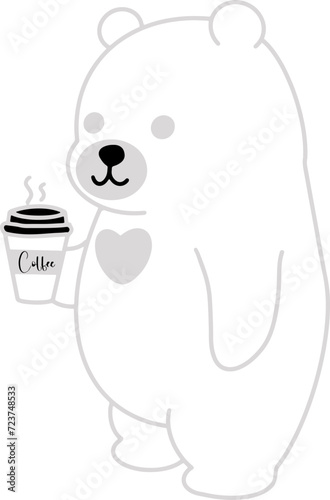 adorable bear holding a coffee cup for decorate cafe,sticker, hand draw