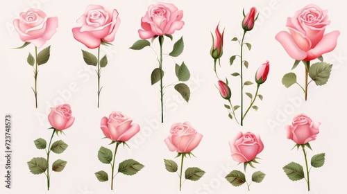 Assortment of Elegant Vector Roses in Full Bloom and Buds Generative AI