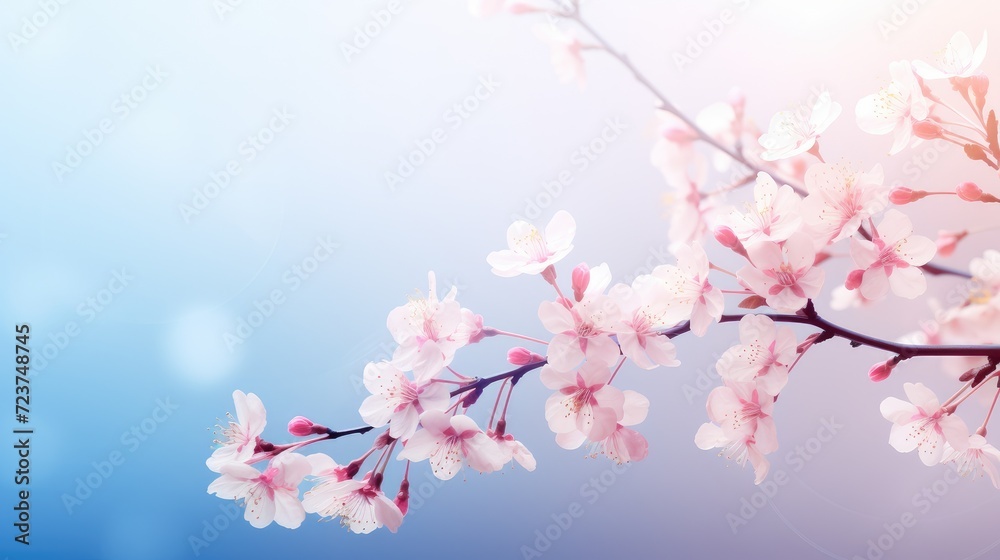 Fototapeta premium Serene Springtime Scene with Delicate Pink Cherry Blossoms Generative AI