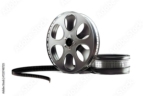 Film reel and strip movie as cinema production concept isolated on white background. Generative AI.