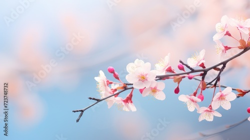 Serene Springtime Scene with Delicate Pink Cherry Blossoms Generative AI