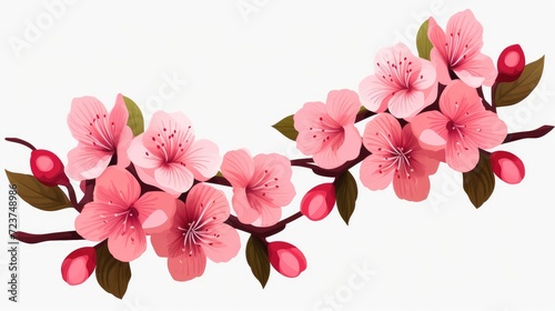 Stylized Cherry Blossom Duo on White - Spring s Artful Bloom Generative AI