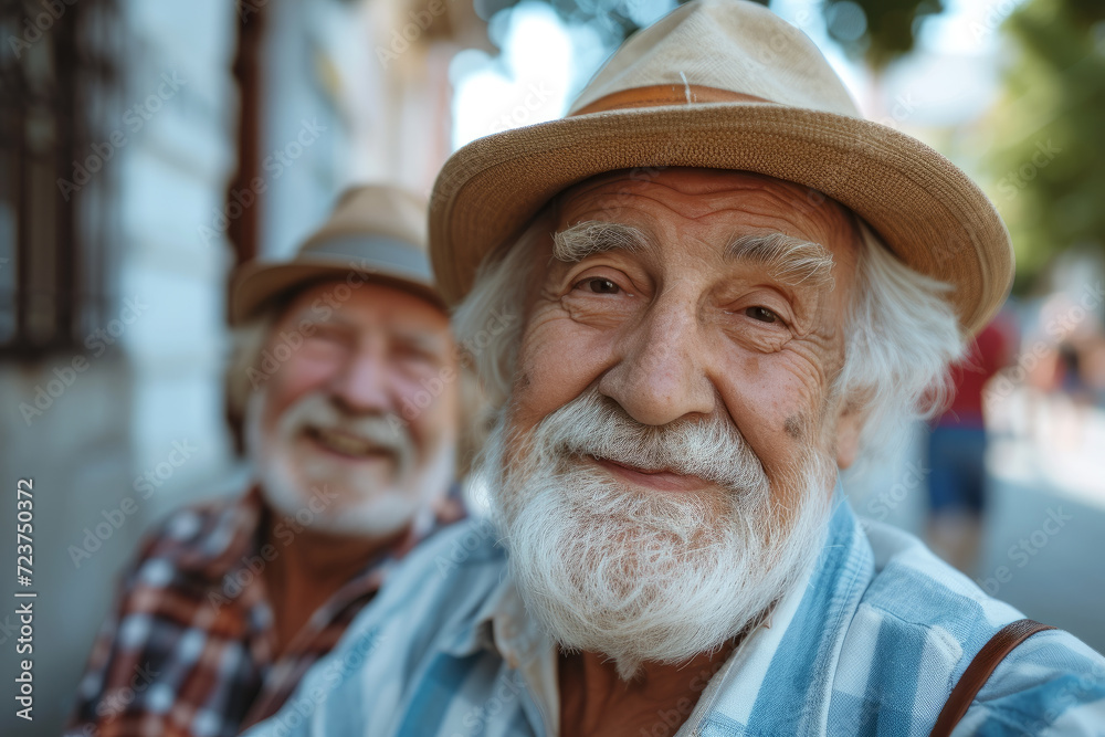 Smiling gray-haired and bearded mans peers at the camera through eyeglasses, exuding charm. Happy life on pension. Mature ageds mans retiree wear glasses look laugh . Old mans with smile Smiling gray-haired and bearded mans peers at the camera through eyeglasses, exuding charm. Happy life on pension. Mature ageds mans retiree wear glasses look laugh . Old mans with smile