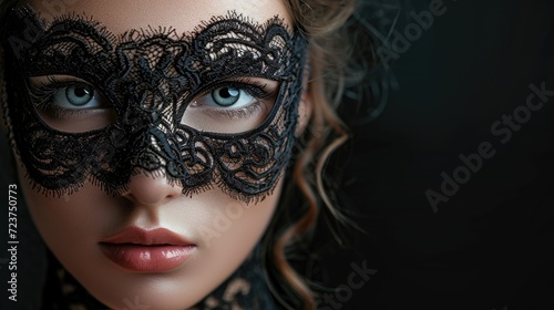 Mysterious Woman in Black Lace Mask