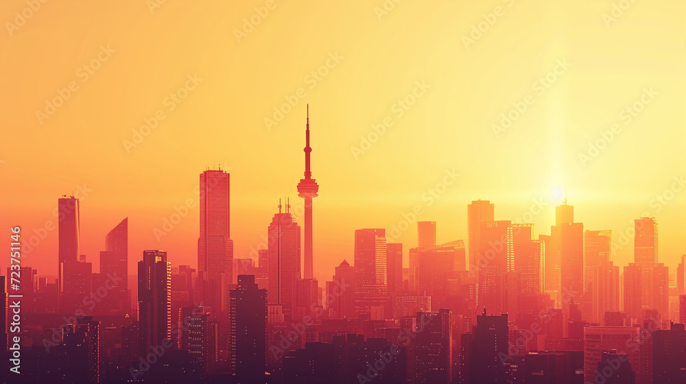 A minimalistic city skyline at dawn, featuring warm tones, suitable for a sophisticated and urban website background
