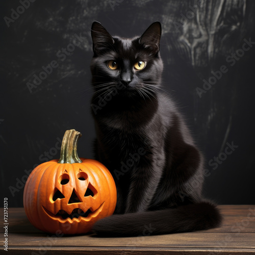 Black cat and pumpkin face © LFK