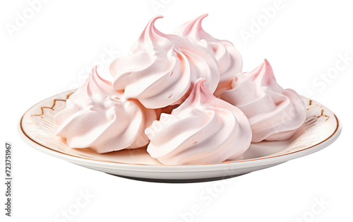 plate with beautiful meringue on white or PNG transparent background.