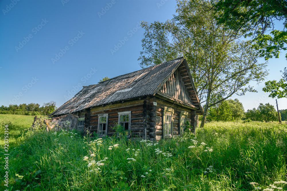 Ruined house in abandoned Russian village Ruined house in abandoned Russian village