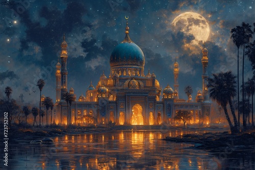 Moonlit Night at the Grand Mosque Generative AI