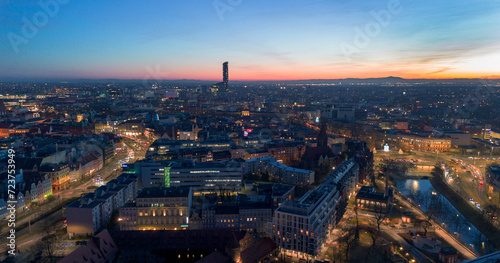 Evening panorama of Wroclaw, Poland.