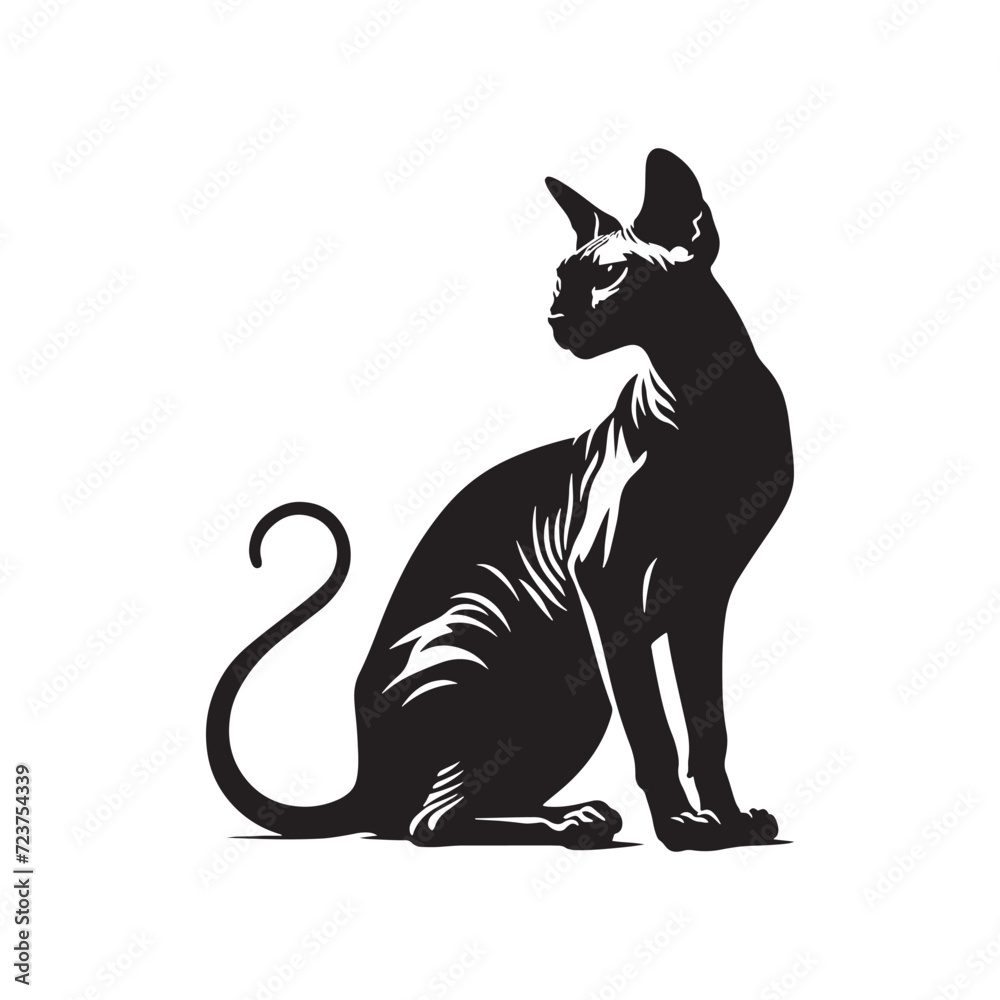 Ethereal Feline: Sphinx Cat Silhouette Displaying the Mystical Essence of a Unique Creature - Sphinx Cat Illustration - Sphinx Cat Vector
