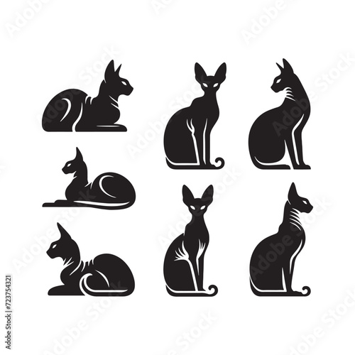 Whispers of Elegance: Sphinx Cat Silhouette Set Capturing the Graceful Contours - Sphinx Cat Illustration - Sphinx Cat Vector 