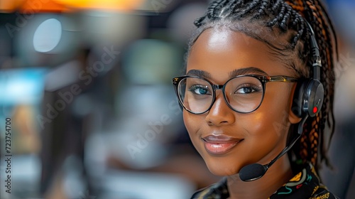 Professional Young African Female Operator with Headset - Customer Service Excellence in Business - AI Generated Image