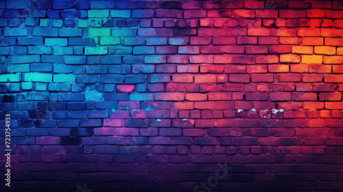Brick wall background, fluorescent colorful grunge texture or pattern for design. Generative ai