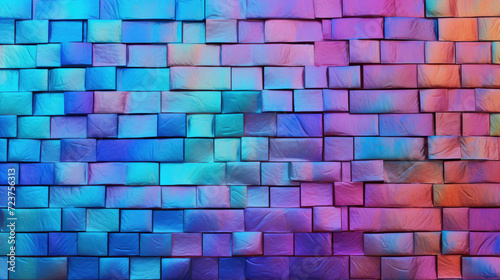 Brick wall background  vibrant holographic gradient colors grunge texture for design. Generative ai
