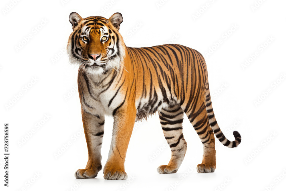 Obraz premium Brown black striped Tiger isolated white background