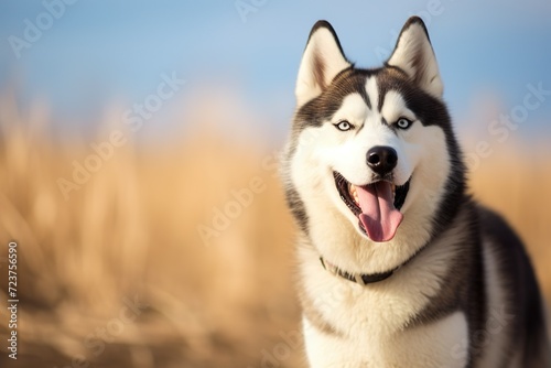 selective shot of a husky dog in a field