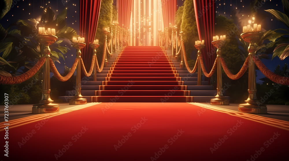 Red carpet staircase background, VIP entrance, night awards ceremony Red carpet staircase background, VIP entrance, night awards ceremony