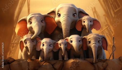 Fototapeta Cartoon Elephant Family: A beautiful illustration of happy family of elephants