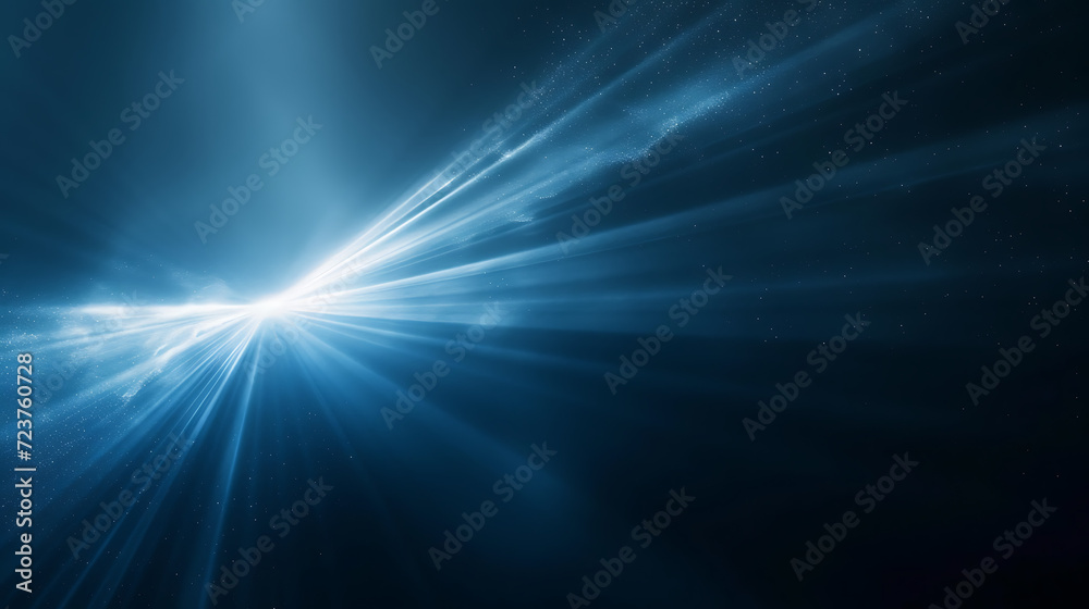 Radiant beams of light on a dark background in blue, white, and black gradient with a glowing grainy texture. Ideal for a captivating header or poster.