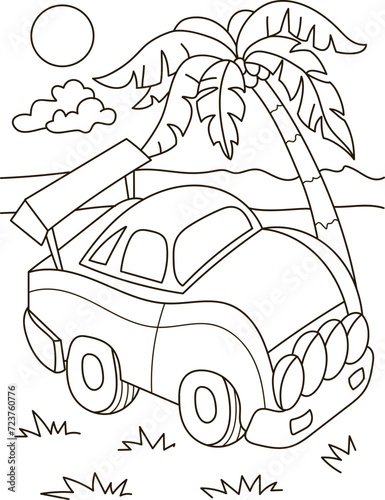 Coloring page outline of the cartoon big truck car. Colorful vector illustration, summer coloring book for kids.