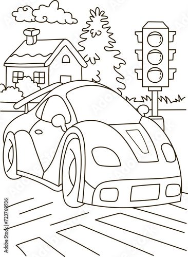 Coloring page outline of the cartoon big truck car. Colorful vector illustration, summer coloring book for kids.