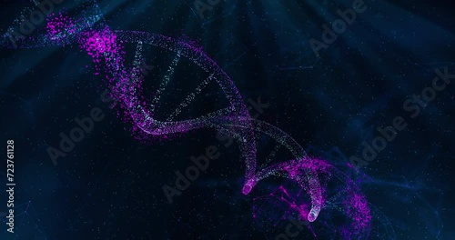 Abstract Cinematic Dna Particles. 3D Dna Colorful Particles And Digital Plexus Background.