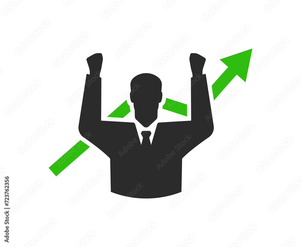 Businessman and growing arrow graphic design. Man in a suit and increasing profit rising arrow icon symbol Businessman and growing arrow graphic design. Man in a suit and increasing profit rising arrow icon symbol