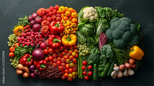 human brain made of variety of colorful vegetables, concept of vegetarian, isolated background