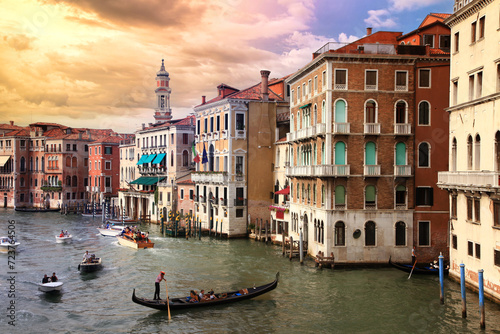 Romanic Venetian sunset over Grand canal Venice , Italy.